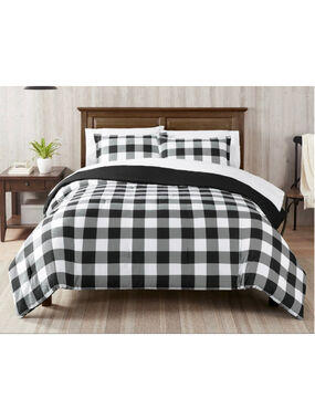 NEW Serta King Black White Buffalo Plaid 7 Piece Printed Bedding Set